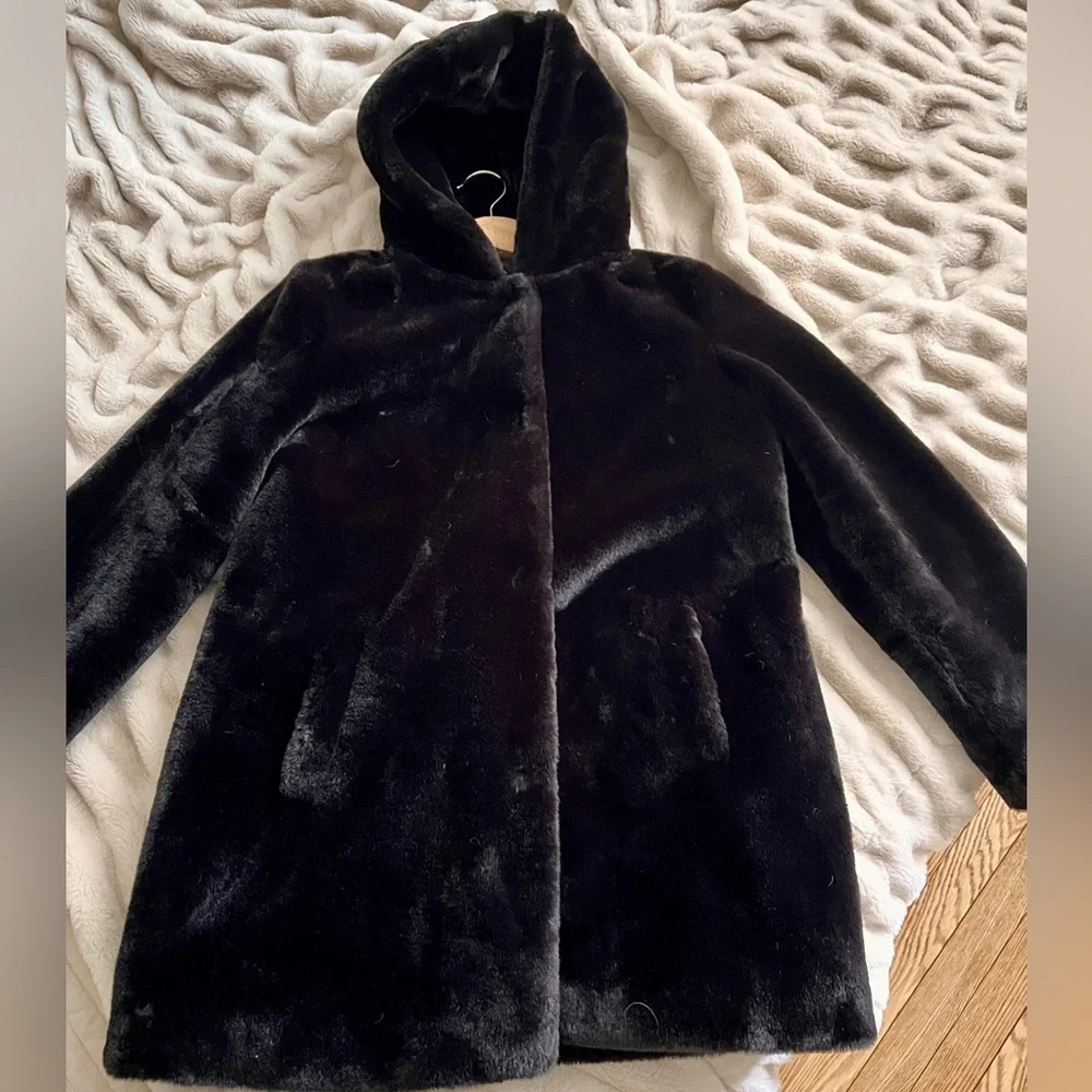 Faux Fur Hooded Coat in Deep Dark Brown - Picture 1 of 8